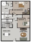 Plano de planta 2D de Catalpa East de 2 habitaciones