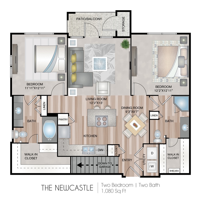 Floor Plan - The Newcastle | 2 Bed | 2 Bath | 22A-GNR
