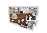 Two-Bedroom, One and 1/2-Bathroom with Den Floor Plan Rendering