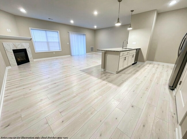 Open Concept Kitchen w. Breakfast Bar & Living Room
