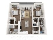 The Wren is a 1,120 SF two-bedroom two-bathroom apartment with balcony / patio that blends comfort, refinement, and a sense of arrival.