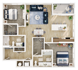 Explore the spacious and elegant layout of this contemporary apartment, perfect for modern living.