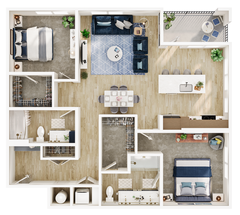 Explore the spacious and elegant layout of this contemporary apartment, perfect for modern living. - B2