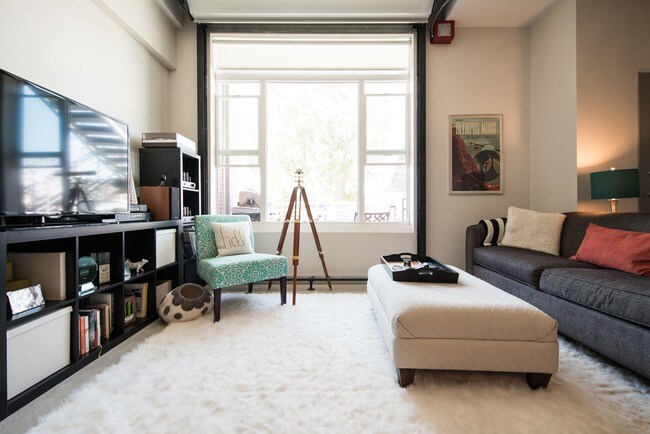 Living room at 300 State (2 bed) - River Place