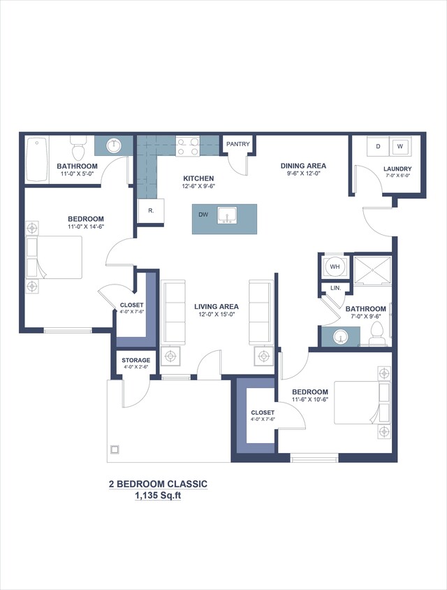 Floor Plan - Two Bedroom, Two Bathroom II