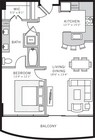 Apartamento de 1 dormitorio y 1 baño con comedor, patio, vestidor y 76 metros cuadrados/801 pies cuadrados