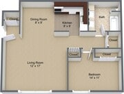 1BR, 1BA - 640 SF