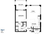 1 BR, 1 BA - 748 SF - Floorplan 1