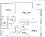 952 square foot two bedroom, two bath apartment home