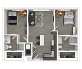 Apartamento de 2 habitaciones y 2 baños.