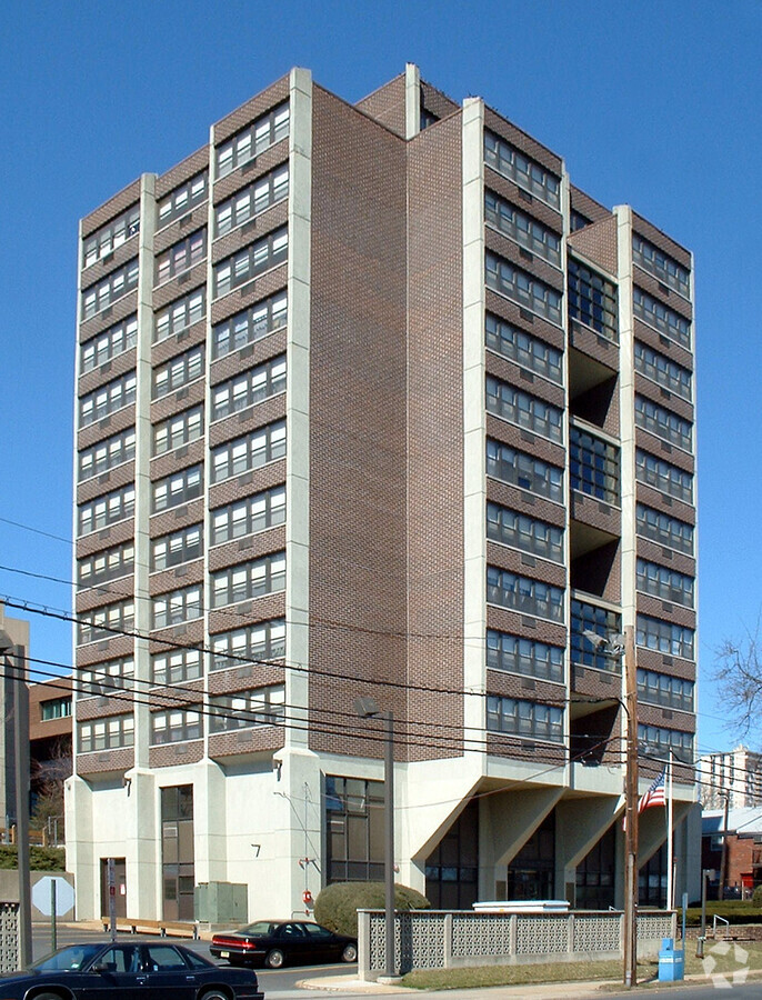 View from the southeast across First Street - Widnall Towers Apartments