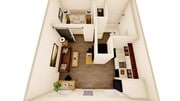 First floor studio apartment featuring private apartment entrance and a private bedroom with barn door.