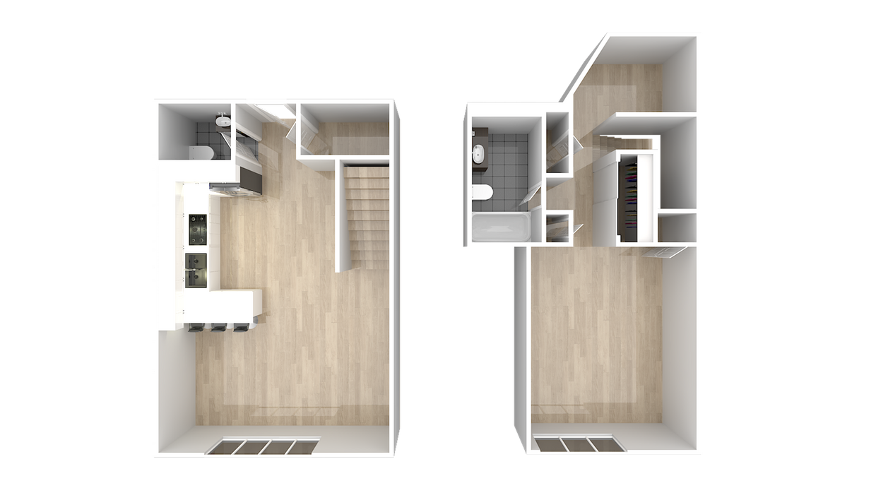 Floor Plan - 1 Bedroom Townhouse, New Kitchen