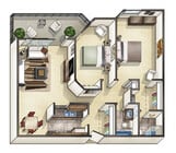 Apartamento de 2 habitaciones y 2 baños - 983 pies cuadrados