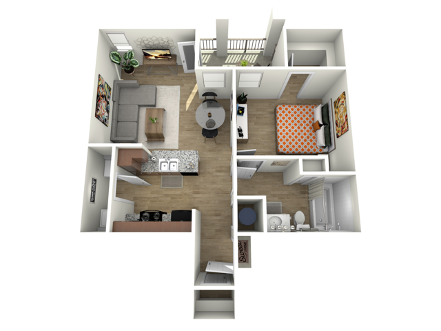 AA1 Floorplan - 1 Bed, 1 Bath with Garage