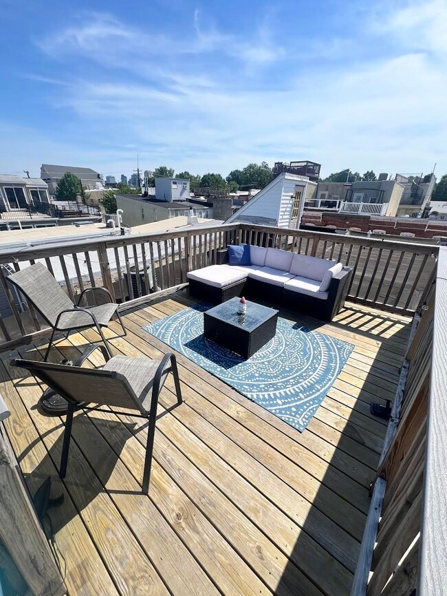 Large deck with views of the city skyline - 1706 William St Townhome