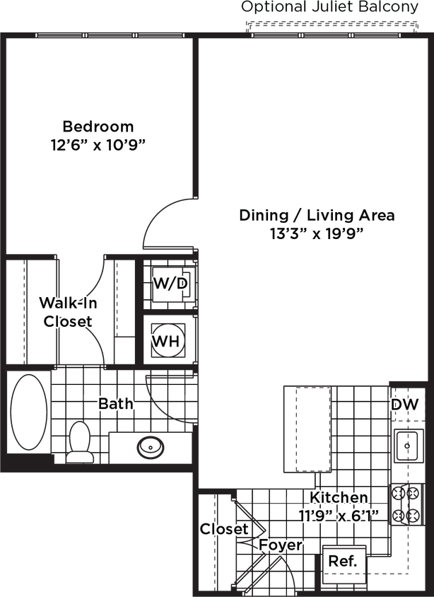 Floor Plan - 1 Bedroom 1 Bath - A21 Affordable 80%
