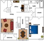 1 Bedroom 1000 sq ft