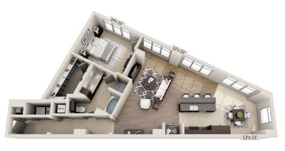 Ashton South End - A1I - 1 Beds - 1 Baths - 1231 Sq. ft. - A1I