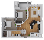 895 square foot, two bedroom, one bath apartment home