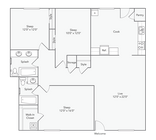 3 BR x 2 BA with Washer/Dryer Flooorplan