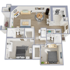 Two bedroom, two bath, 1,045 square foot apartment