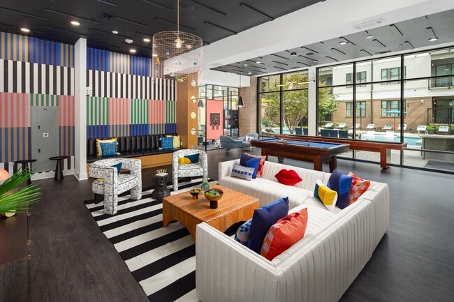 Resident Social Space Featuring Lounge Seating, Billiards, and Colorful Décor - 675 N. Highland Rental