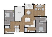 Explore this spacious and inviting apartment layout, perfect for modern living.