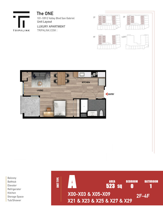 Floor Plan - Studio - 523 sqft