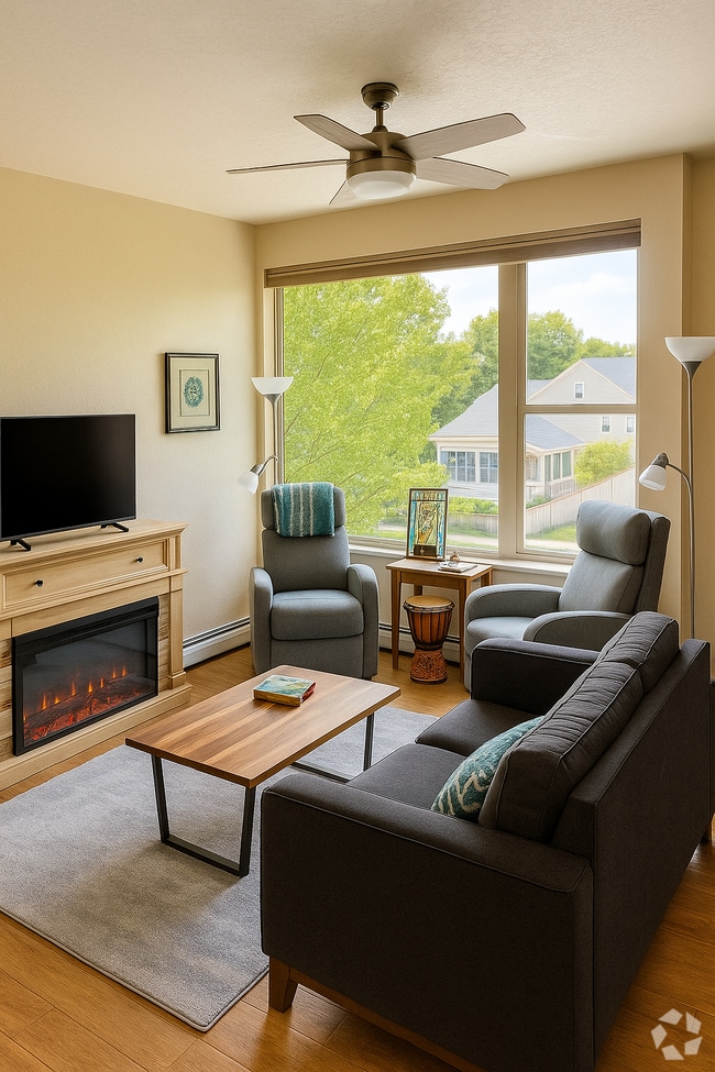 Living area with fireplace, large windows and great views! - 2101 Dearborn Ave Unit 24 Rental