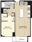 Nivel 63.1 - Pequeño 1 cama/1 baño con balcón: Números de unidad 363, 463, 663, 863, 1063