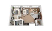 Spacious One Bedroom Layout with Island Kitchen and Walk-in Closets