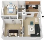 Two Bedrooms, One Bathroom, 810 sqft
