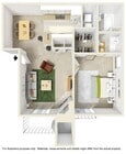 1BR, 1BA - 700SF - Floorplan