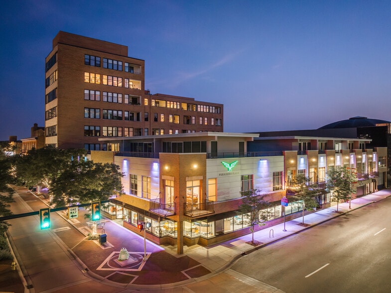 Peregrine Plaza at night