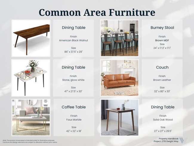 Furniture Details for Common Area