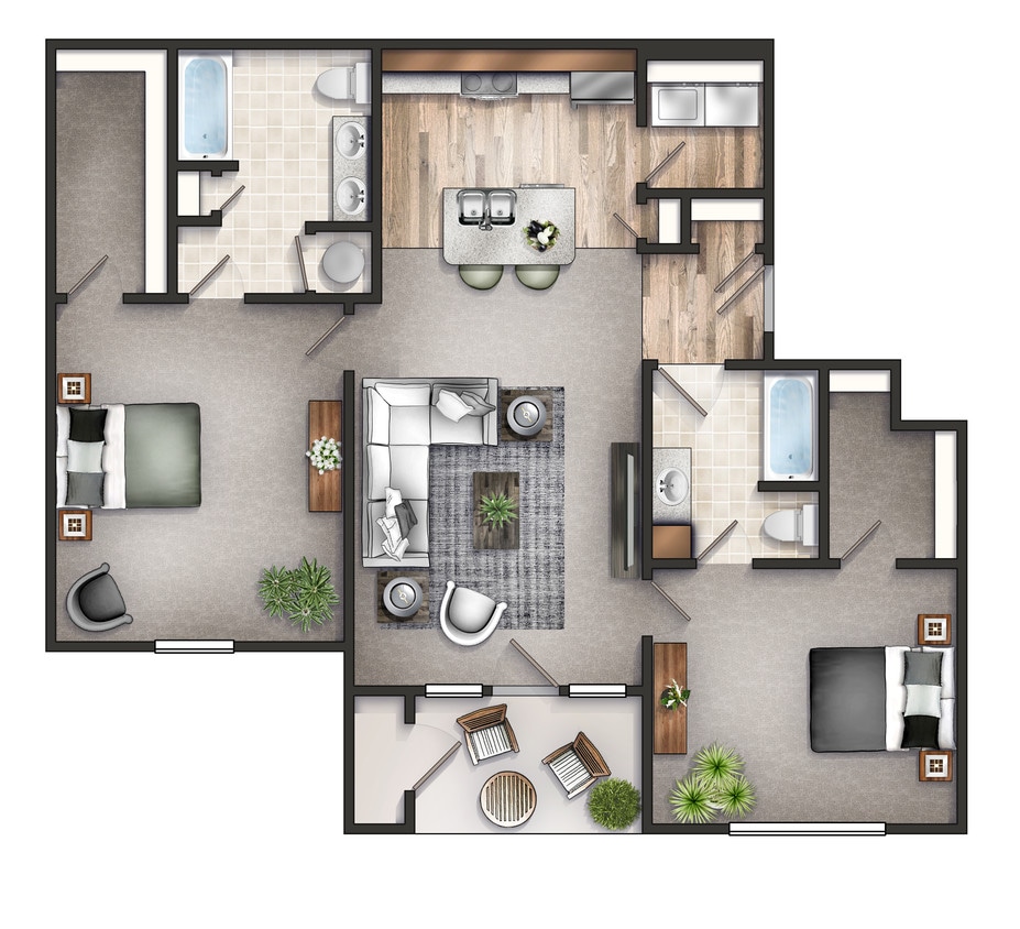 Floor Plan - Two Bedroom Craftsman Premier