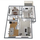 B-KR Floor Plan - 2 Bedroom, 1 Bath