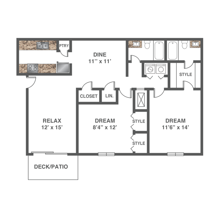 Floor Plan - 2 Bed 2 Bath - Renovated