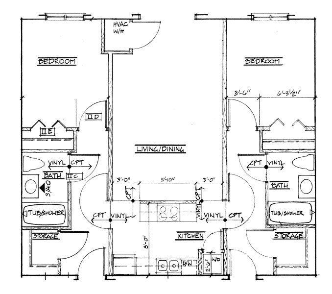 2BR/2BA - Two Bedroom - 883 Sq. Ft.