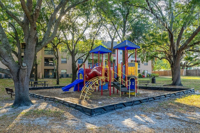Explore this vibrant playground nestled within a serene community setting.