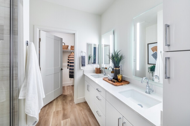 Spa- inspired bathroom with double vanity sink