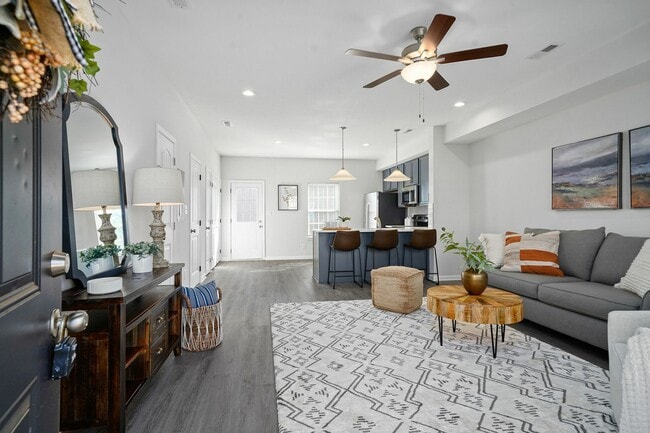 Spacious Living Room with Wood Style Flooring