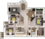 3 habitaciones/2 baños