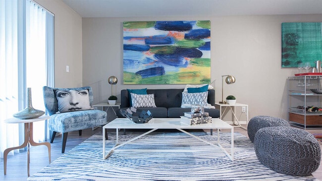 Apartment Living Room with wood floors.