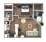 Explore this chic apartment designed for modern living with an efficient and stylish layout.
