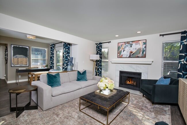 Living room with fireplace - The Willows of Plainview