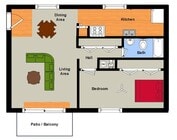 1 BR, 1 Ba Flat Floorplan