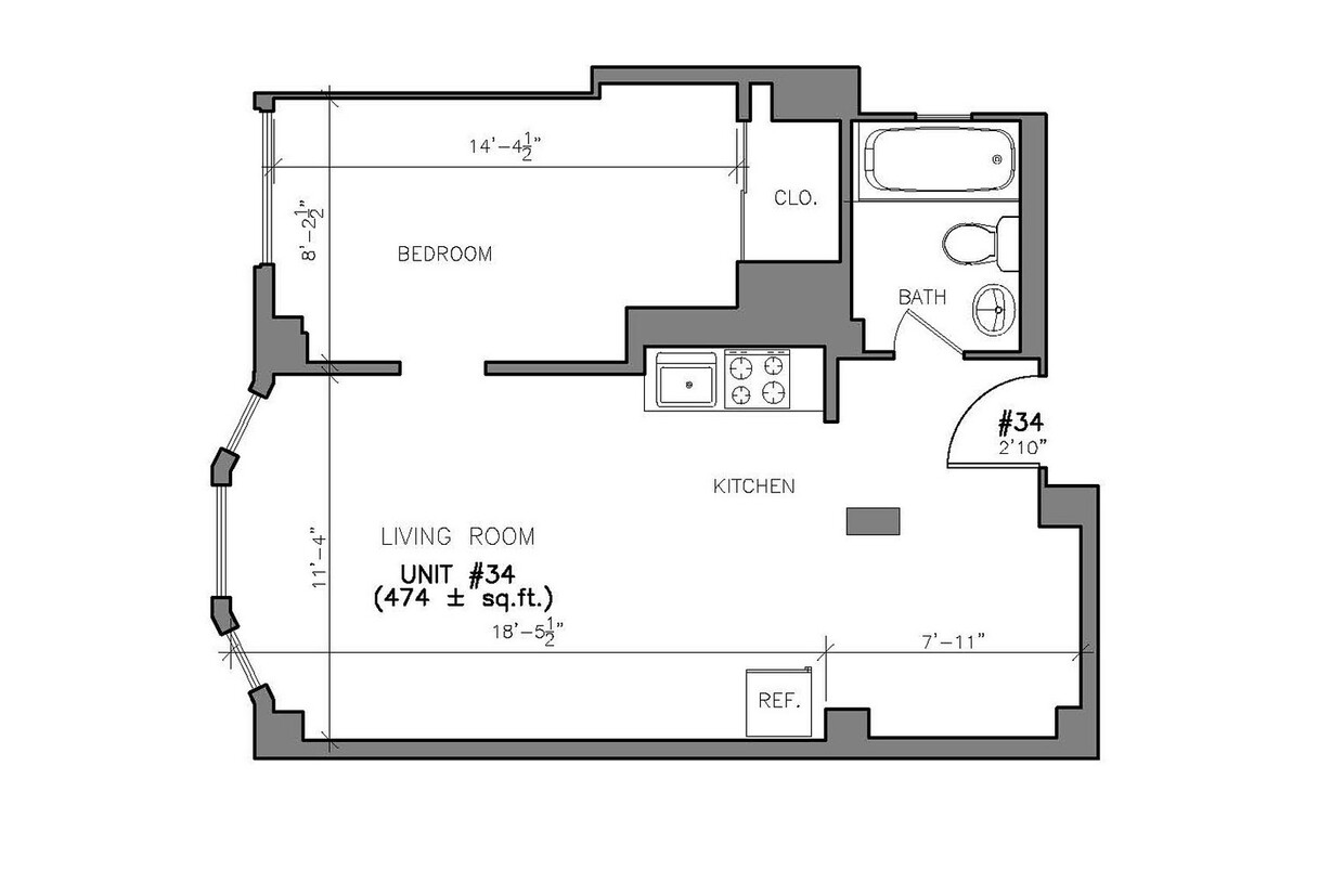Floor Plan - 1 Bed 1 Bath