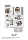 2 bed 1 bath 809 sqft